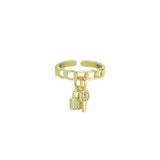 CZ Oval Link with Lock Key Adjustable Ring, Sku#LD140
