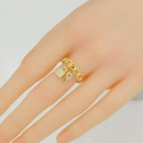 CZ Oval Link with Lock Key Adjustable Ring, Sku#LD140