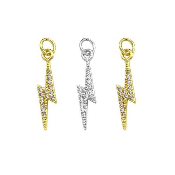 CZ Micro Pave Lightning Shape Pendant/Charm,Cubic Zirconia Charm,Necklace Bracelet Charm Pendant,4x20mm,Sku#LD22