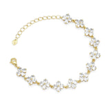 Crystal Flower Link Gold Bracelet, Sku#LD417