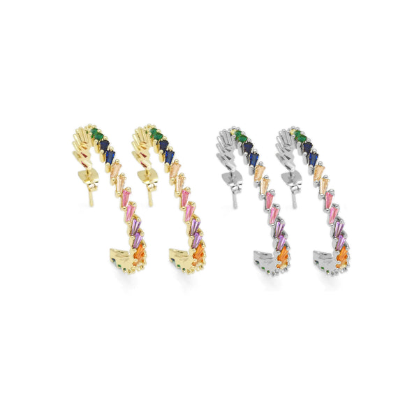 Colorful CZ Micro Pave Rainbow Large Hoop Earring, Gold Hoops earrings, Stud Earrings, Minimal earrings,4x40mm,sku#J127/LD456