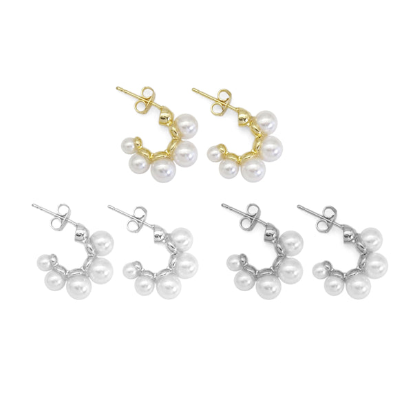 Gold White Pearl Arc-Shaped Stud Earrings, Sku#LD457