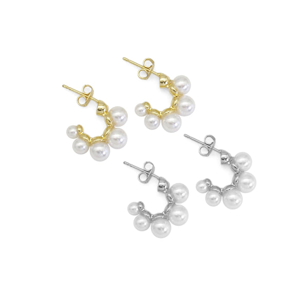 Gold White Pearl Arc-Shaped Stud Earrings, Sku#LD457