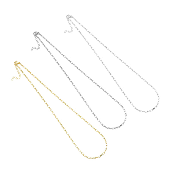 Thin Gold  Silver Paperclip Link Chain Adjustable Necklace, Sku#LD488