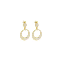 Fully CZ Pave Gold Oval go-go Dangle Earrings, Sku#LD520