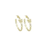 Clear CZ Gold Butterfly Chain Link Hoop Earrings, Sku#LD524