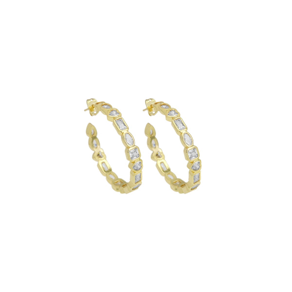 Clear Heart Oval Square Rectangle CZ Hoop Earrings, Sku#LD527