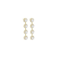 Gold White Pearl Flower long Earrings, Sku#LD532