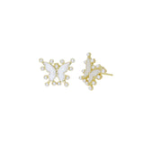 CZ Gold White Pearl Enamel Butterfly Stud Earrings, Sku#LD534