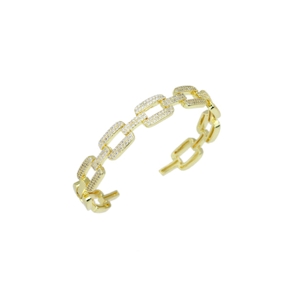 Chunky Clear CZ Rectangle Link Gold Adjustable Bracelet, Sku#LD546