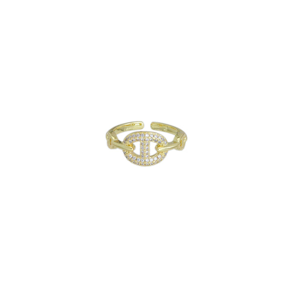 Gold CZ Anchor / Mariner Link Adjustable Ring, Sku#LD559