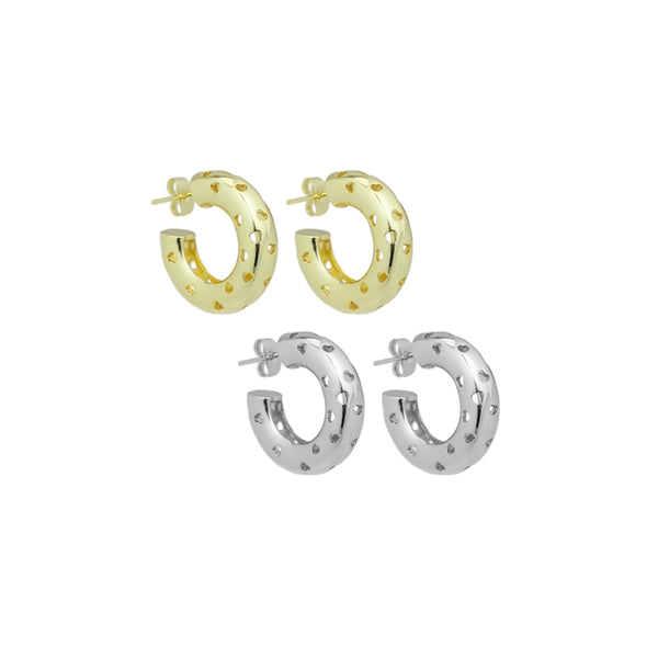 Gold Silver Hollow out Heart Thick Hoop Earrings, Sku#LD566
