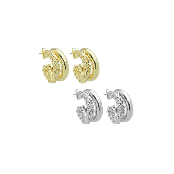 Gold Silver Two Lines Huggie Earrings, Sku#LD567