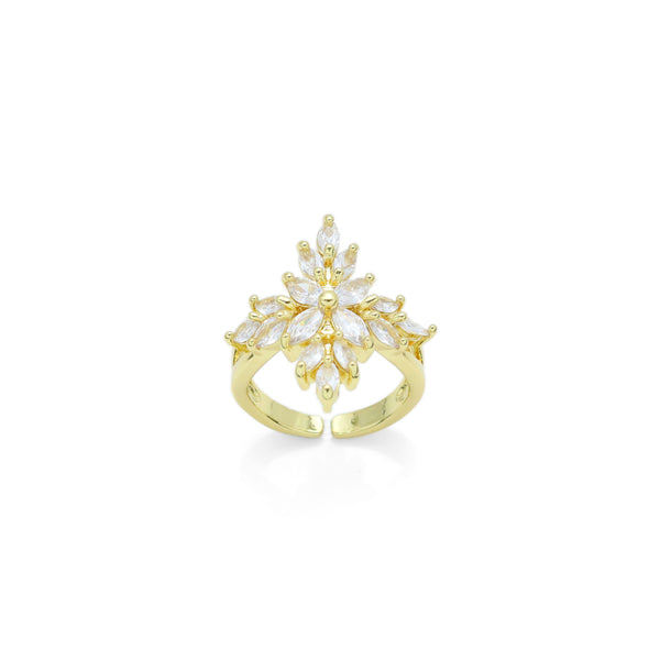Baguette CZ Gold Flower Cross Statement Adjustable Ring, Sku#LD578
