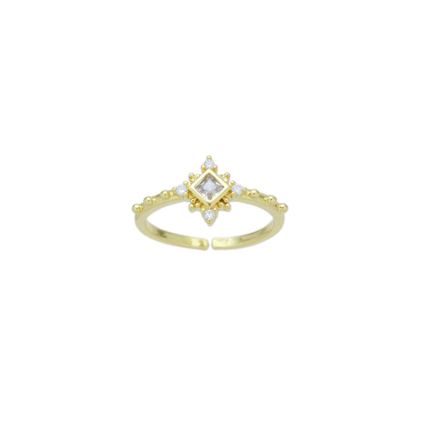 Clear Rhombus CZ Diamond Shaple Gold Adjustable Ring, Sku#LD579