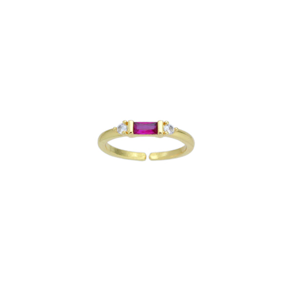 Fuchsia Rectangle CZ Dainty Adjustable Ring, Sku#LD580