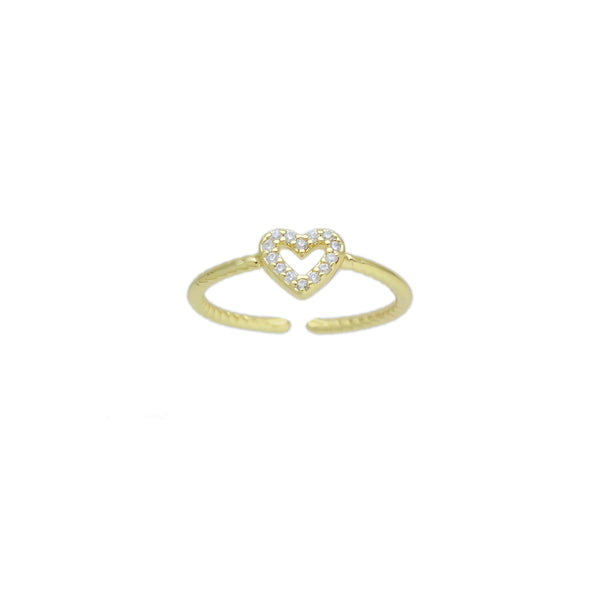 Dainty CZ Open Heart Adjustable Ring, Sku#LD583