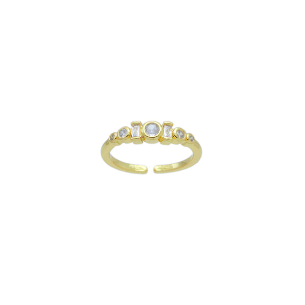 Gold Round Rectangle CZ Adjustable Ring, Sku#LD595