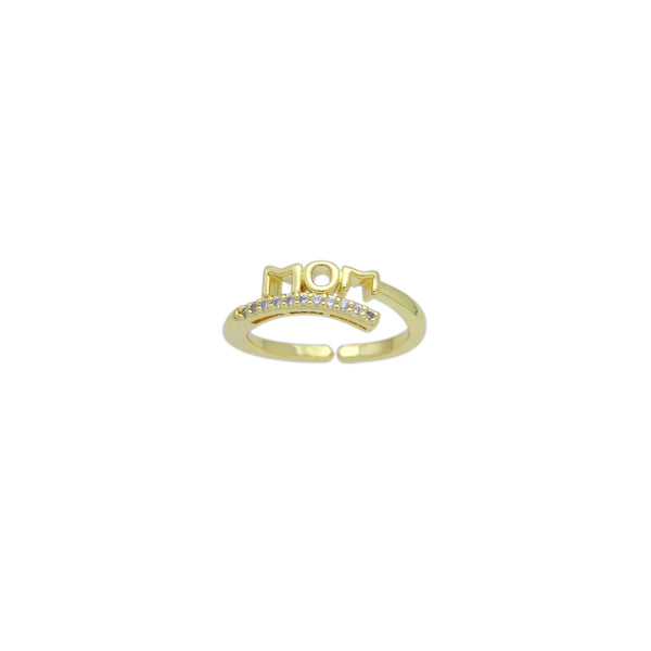 Gold Clear CZ Mom Adjustable Ring, Sku#LD597