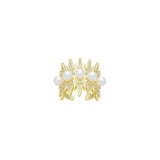 Clear CZ White Pearl Triangle Spike Adjustable Ring, Sku#LD613