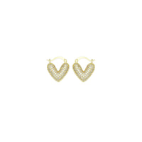 Clear CZ Puffy V Heart Shape Gold Hoop Earrings, Sku#LD616