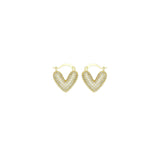 Clear CZ Puffy V Heart Shape Gold Hoop Earrings, Sku#LD616