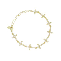 Clear CZ Cross Link Gold Adjustable Bracelet, Sku#LD618