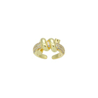 Clear CZ Twisted Rope Statement Gold Adjustable Ring, Sku#LD619