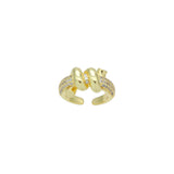 Clear CZ Twisted Rope Statement Gold Adjustable Ring, Sku#LD619