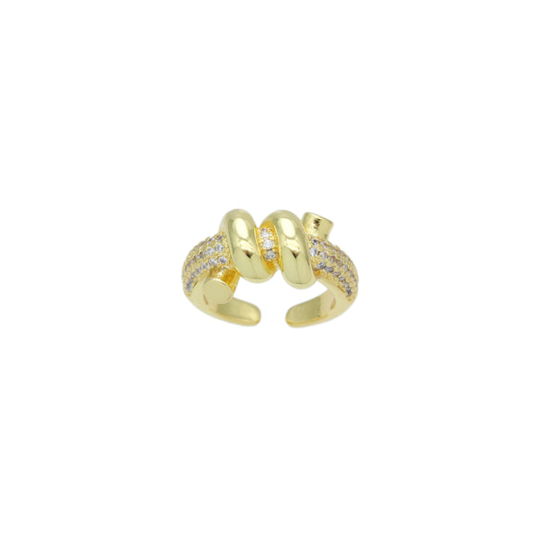 Clear CZ Twisted Rope Statement Gold Adjustable Ring, Sku#LD619