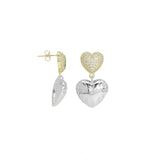 Dual Color CZ Bubble Heart Stud Earrings, Sku#LD628