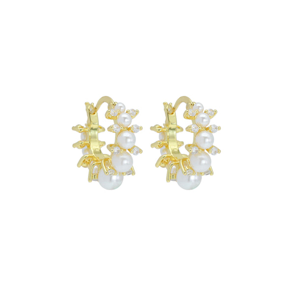 Graduate White Pearl CZ Hoop Earrings, Sku#LD635