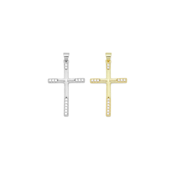 Gold Silver Clear CZ Cross Charm Pendant, Sku#LD636