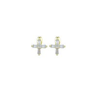 Baguette CZ Gold Cross Stud Earrings, Sku#LD656