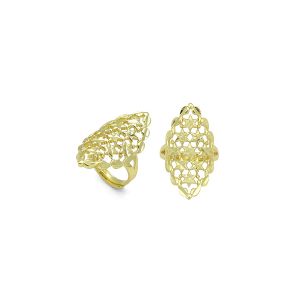 Gold Filigree Flower patten Statement Adjustable Ring, Sku#LD657