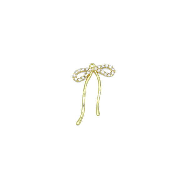 Clear CZ Gold Bow knot Shape Charm Pendant, Sku#LD666