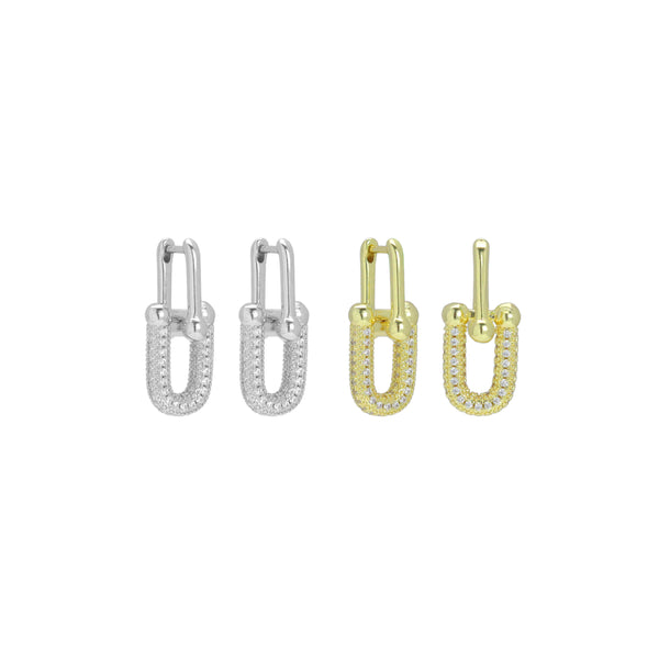 Clear CZ Gold U Oval Shape Hoop Earrings, Sku#LD671