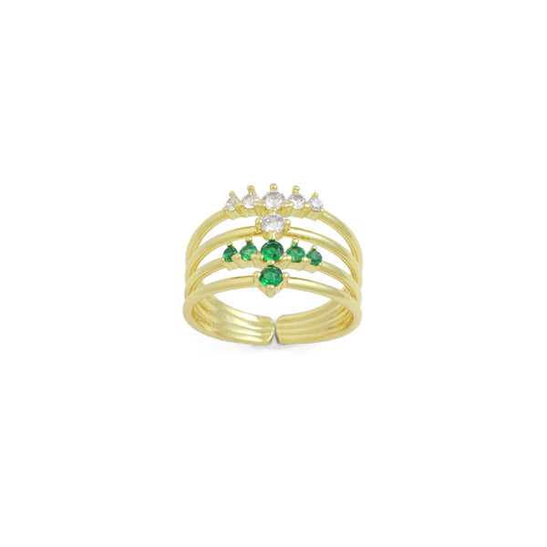 Clear Green CZ multi Lines Adjustable Ring, Sku#LD681