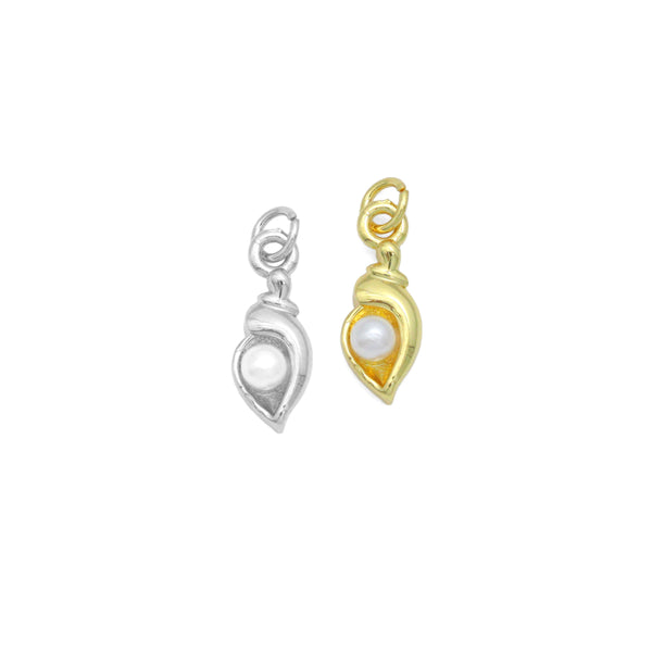White Pearl On Conch Shell Charm Pendant, Sku#LD701
