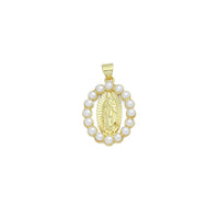 White Pearl Round Virgin Mary Oval Charm Pendant, Sku#LD703