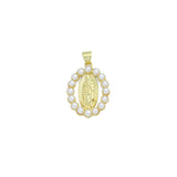 White Pearl Round Virgin Mary Oval Charm Pendant, Sku#LD703