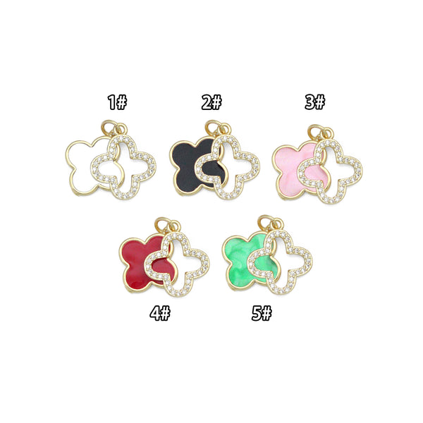 Double CZ Enamel Flower Charm Pendant, Sku#LD704