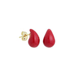 Red Enamel Teardrop Stud Earrings, Sku#LD705