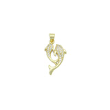 Clear CZ Gold Dolphin Charm Pendant,Sku#LD715