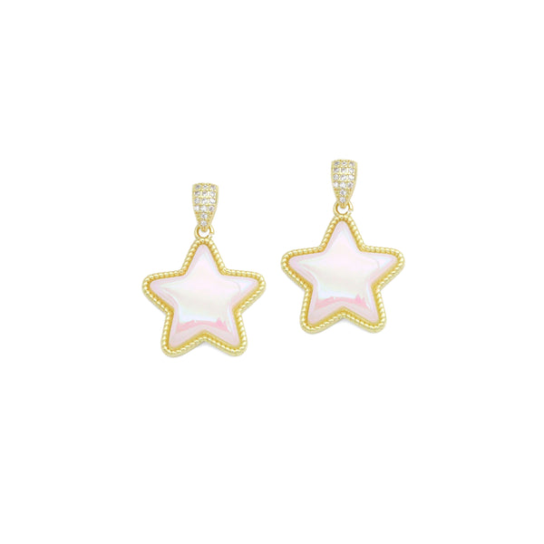 Gold iridescent White Pearl Star Charm Pendant,Sku#LD726