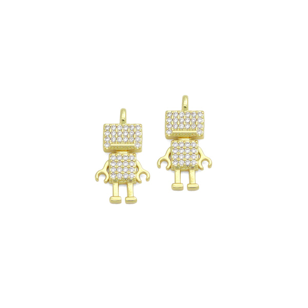 Clear CZ Gold Lego Robot Charm Pendant,Sku#LD728