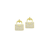 Clear CZ Gold Lock Pad Charm Pendant,Sku#LD732