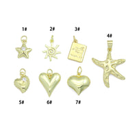 Gold Puffy Star Heart Passport Starfish Sun Charm Pendant,Sku#LD740