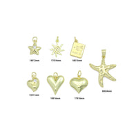 Gold Puffy Star Heart Passport Starfish Sun Charm Pendant,Sku#LD740