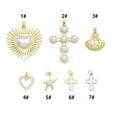 White Pearl Heart White Cross Shell Starfish Charm Pendant,Sku#LD746